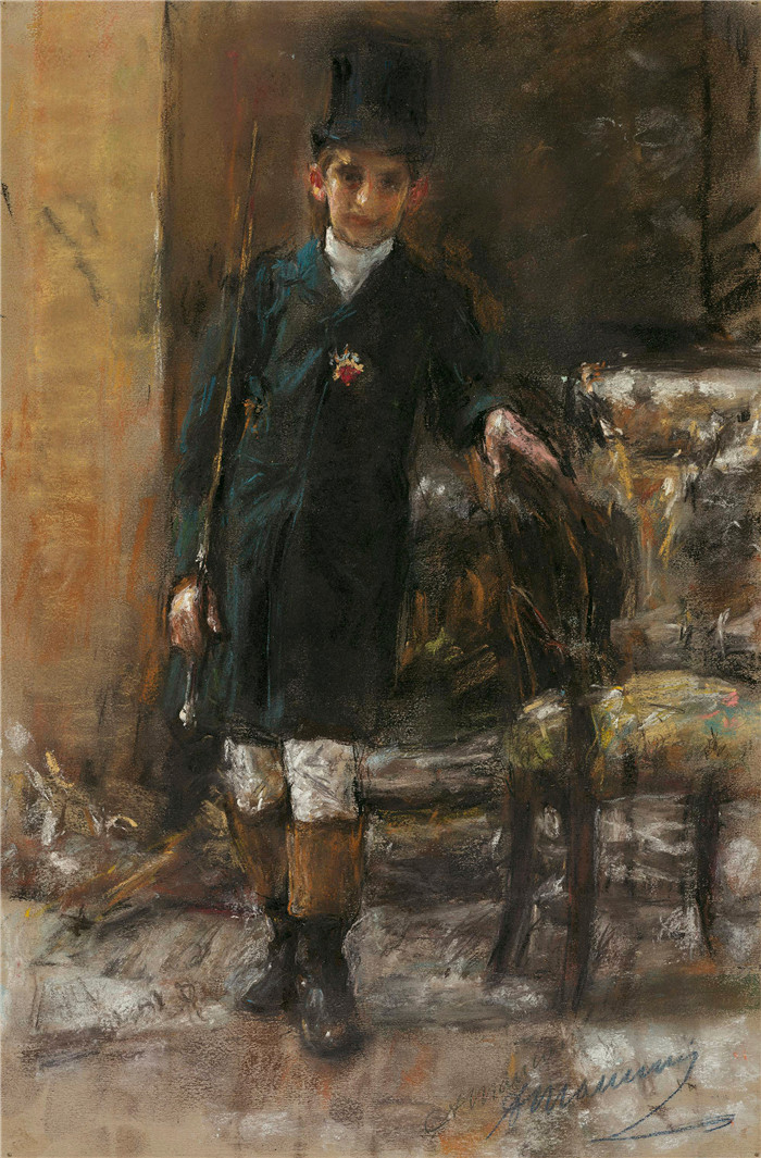 安东尼奥·曼奇尼(Antonio Mancini) 高清油画-《小新郎》，1895年