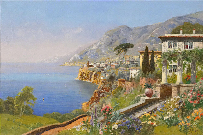 阿洛伊斯·阿内格(Alois Arnegger)高清作品-意大利海岸风景油画