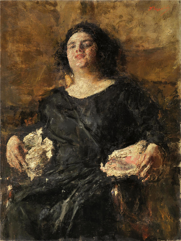 安东尼奥·曼奇尼(Antonio Mancini) 高清油画-贝壳, 1880s