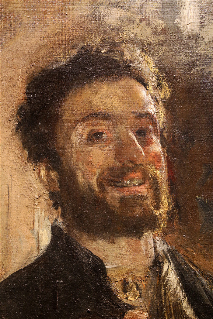 安东尼奥·曼奇尼(Antonio Mancini) 高清油画-带板自画像,1882-83年