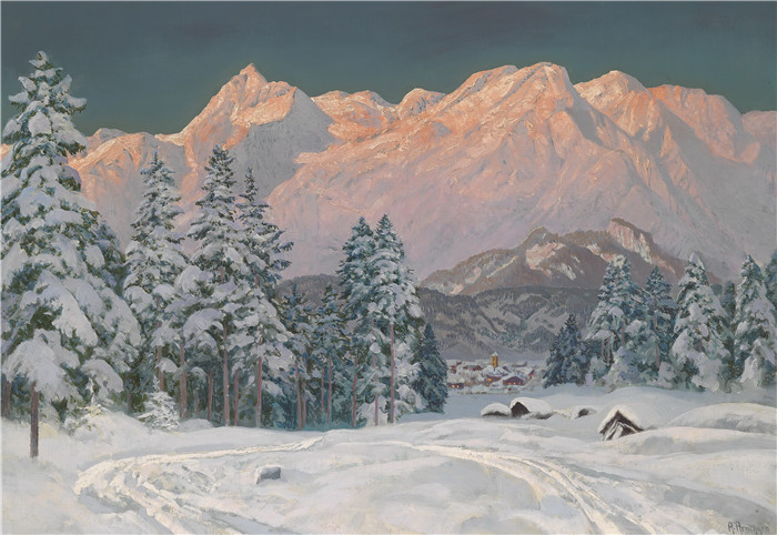 阿洛伊斯·阿内格(Alois Arnegger)高清作品-夕阳下的雪山