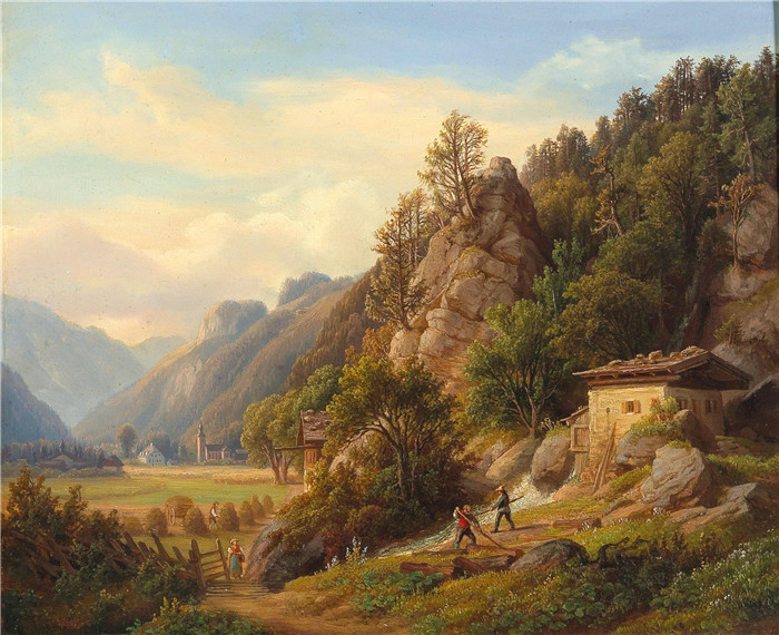 安东·希弗(Anton Schiffer)高清作品-Partie bey Frohnwies am Wege von Lofer nach Salfelden im Pinzgau