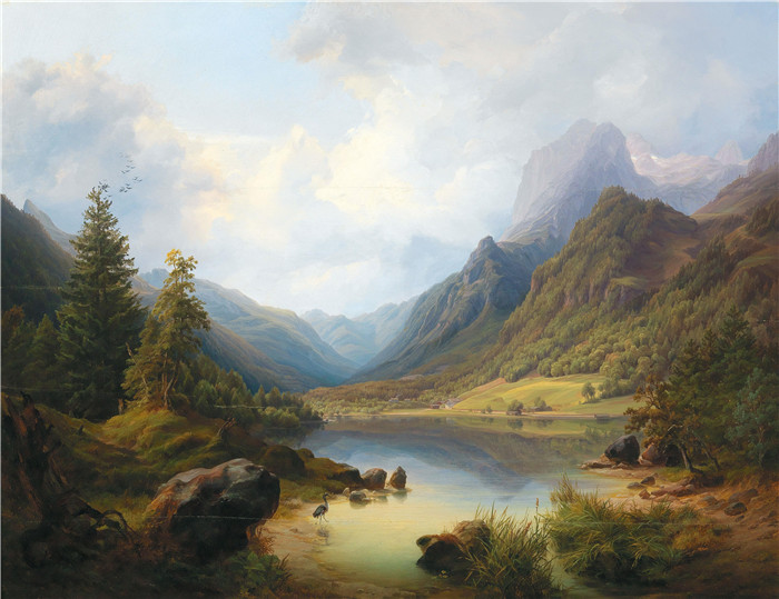 安东·希弗(Anton Schiffer)高清作品-A view of Hintersee with Reiteralm