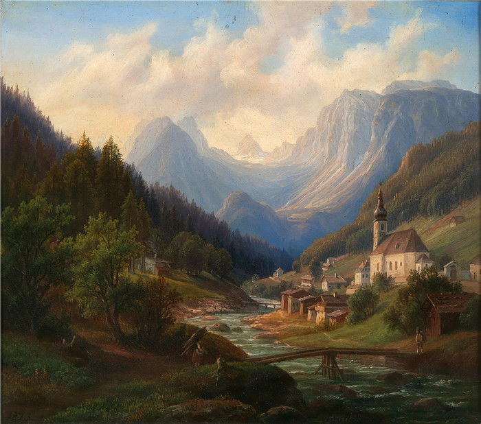 安东·希弗(Anton Schiffer)高清作品-Fernsicht von der Ramsau bey Berchtesgaden gegen den Hirschbühel und Mühls