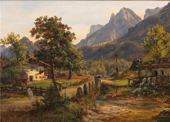 安东·希弗(Anton Schiffer)高清作品-Partie bei Lofer  1846年 18 x 25 cm