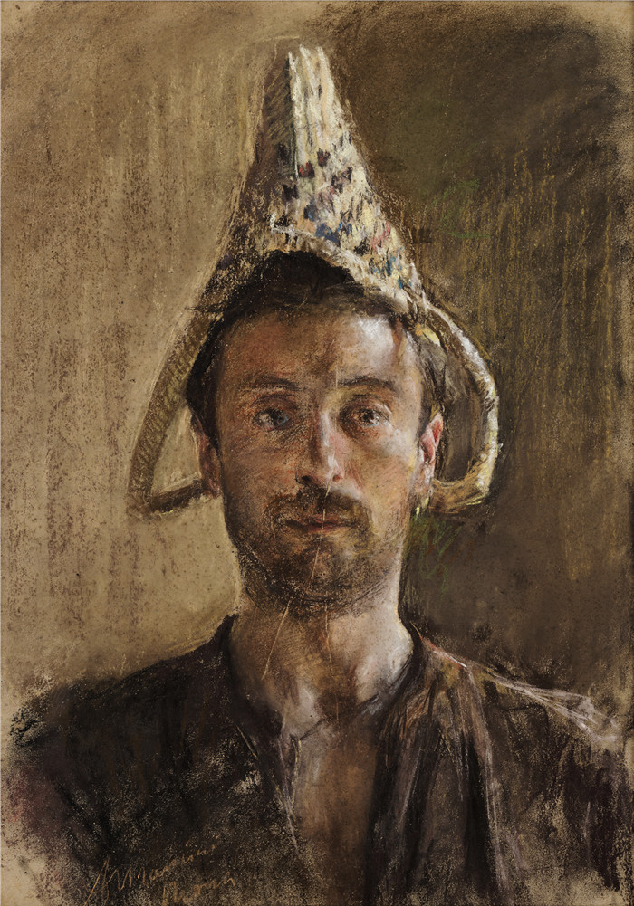 安东尼奥·曼奇尼(Antonio Mancini) 高清油画-自画像，1880