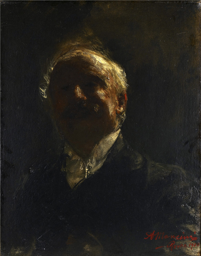安东尼奥·曼奇尼(Antonio Mancini) 高清油画-自画像, 1910 01