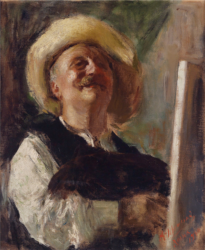 安东尼奥·曼奇尼(Antonio Mancini) 高清油画-自画像, 1910 02