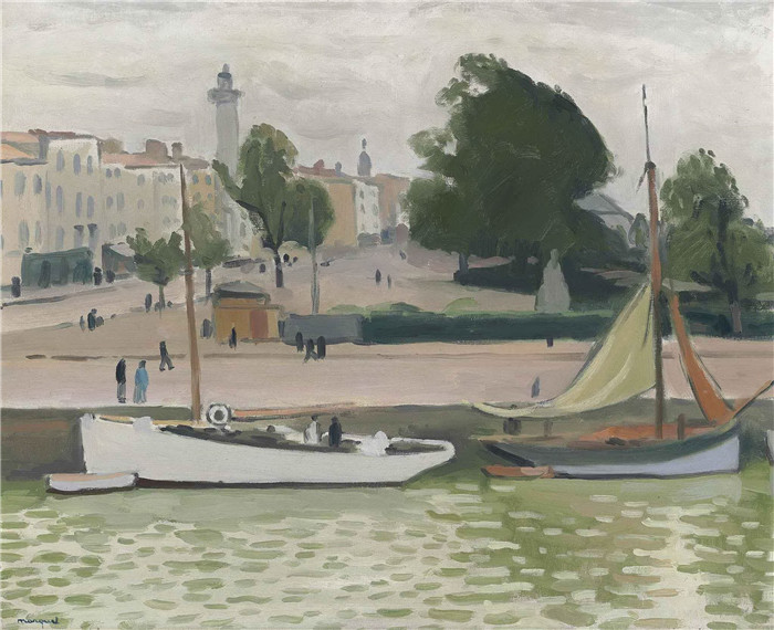 阿尔伯特·马奎特(Albert Marquet)高清作品-白色游艇,拉罗谢尔,1920年