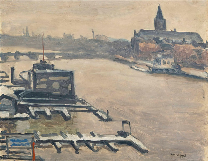 阿尔伯特·马奎特(Albert Marquet)高清作品-阿姆斯特丹,雪,1938年