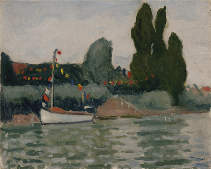 阿尔伯特·马奎特（Albert Marquet）高清作品-POISSY, BATEAU PAVOISÉ