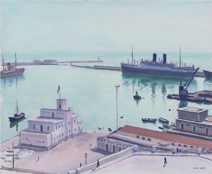 阿尔伯特·马奎特(Albert Marquet)高清作品-阿尔及尔港(海关或海军部),1941年,帆布油画,60 x 73厘米