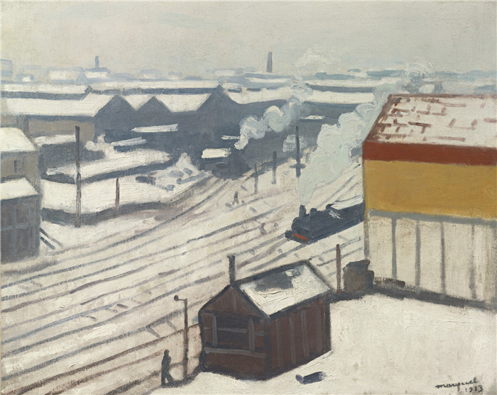 阿尔伯特·马奎特（Albert Marquet）高清作品-雪下的蒙帕纳斯火车站