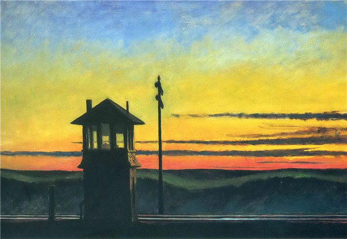 爱德华·霍珀（Edward Hopper）高清油画-铁路日落