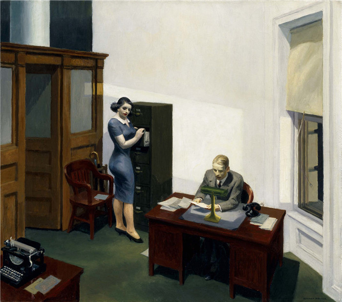 爱德华·霍珀（Edward Hopper）高清油画-夜晚的办公室