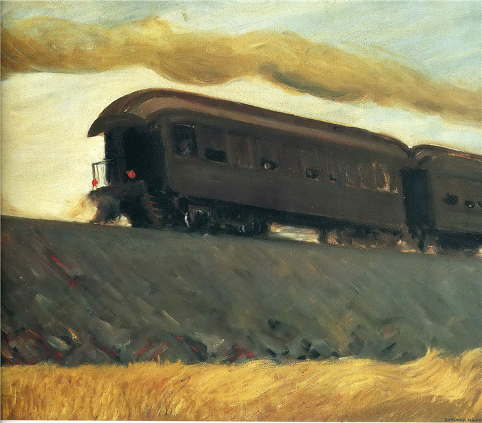 爱德华·霍珀（Edward Hopper）高清油画-铁路列车
