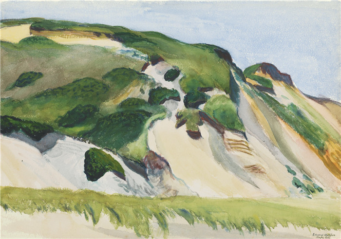 爱德华·霍珀（Edward Hopper）高清油画-山坡水彩