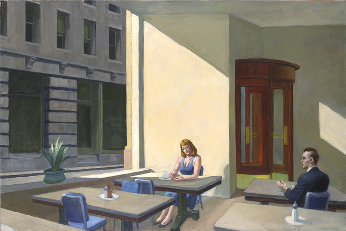 爱德华·霍珀（Edward Hopper）高清油画-自助餐厅的阳光