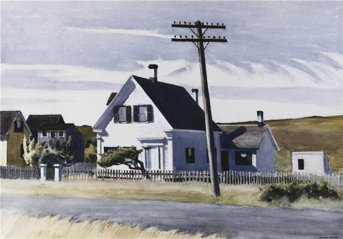 爱德华·霍珀（Edward Hopper）高清油画-一排房子