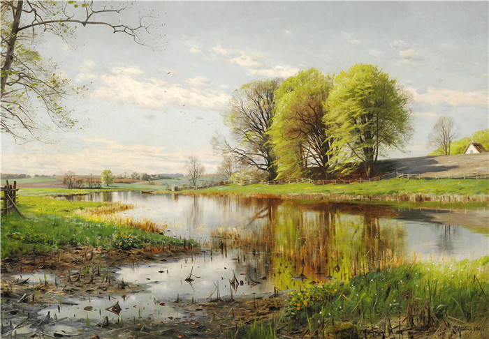 佩德·莫克·蒙森德(Peder Mork Monsted)高清作品-Peder Monsted - Landskab en forarsdag - 1901
