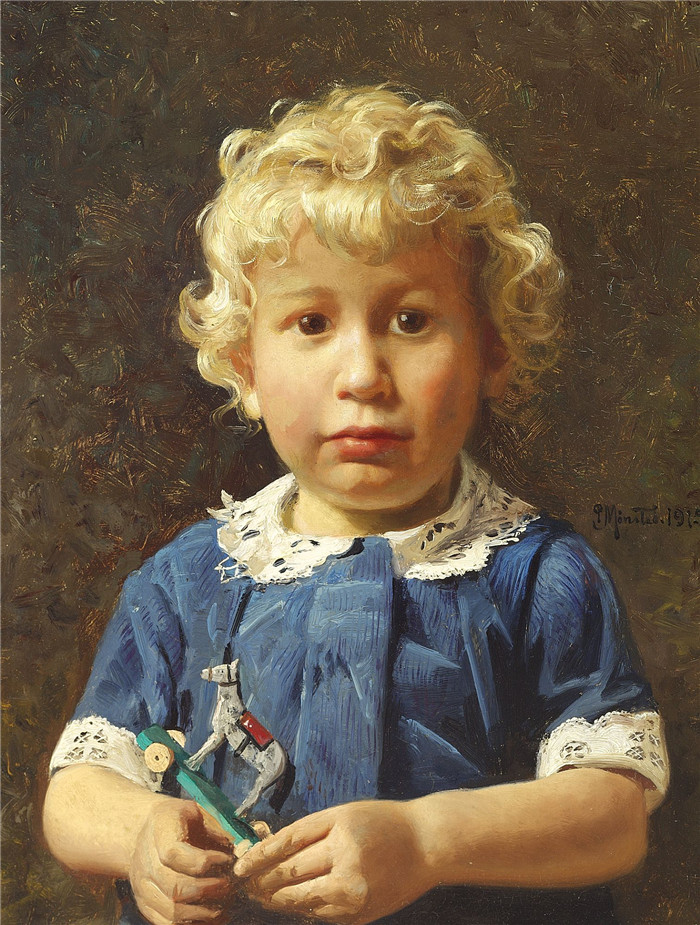 佩德·莫克·蒙森德(Peder Mork Monsted)高清作品-男孩与玩具马-1915