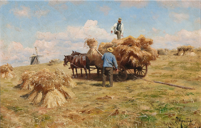 佩德·莫克·蒙森德(Peder Mork Monsted)高清作品-Hostarbejdere samler neg ved Blabaek naer Koge - 1918