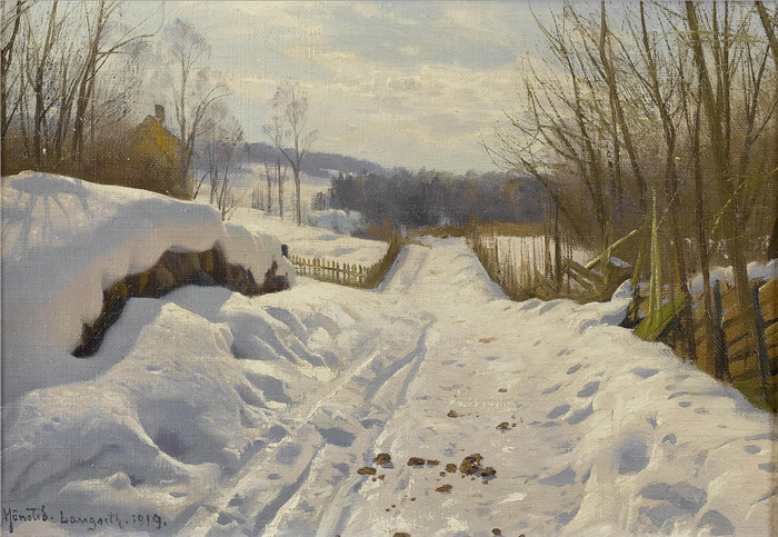 佩德·莫克·蒙森德(Peder Mork Monsted)高清作品-朗塞斯的雪地路-1919