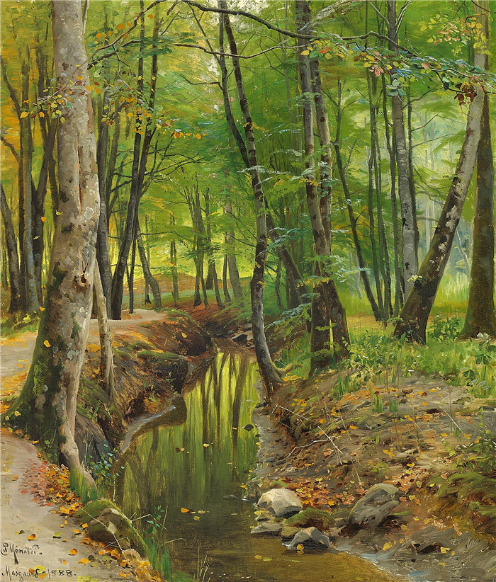 佩德·莫克·蒙森德(Peder Mork Monsted)高清作品-Alob in Moesgaard Skov-1888