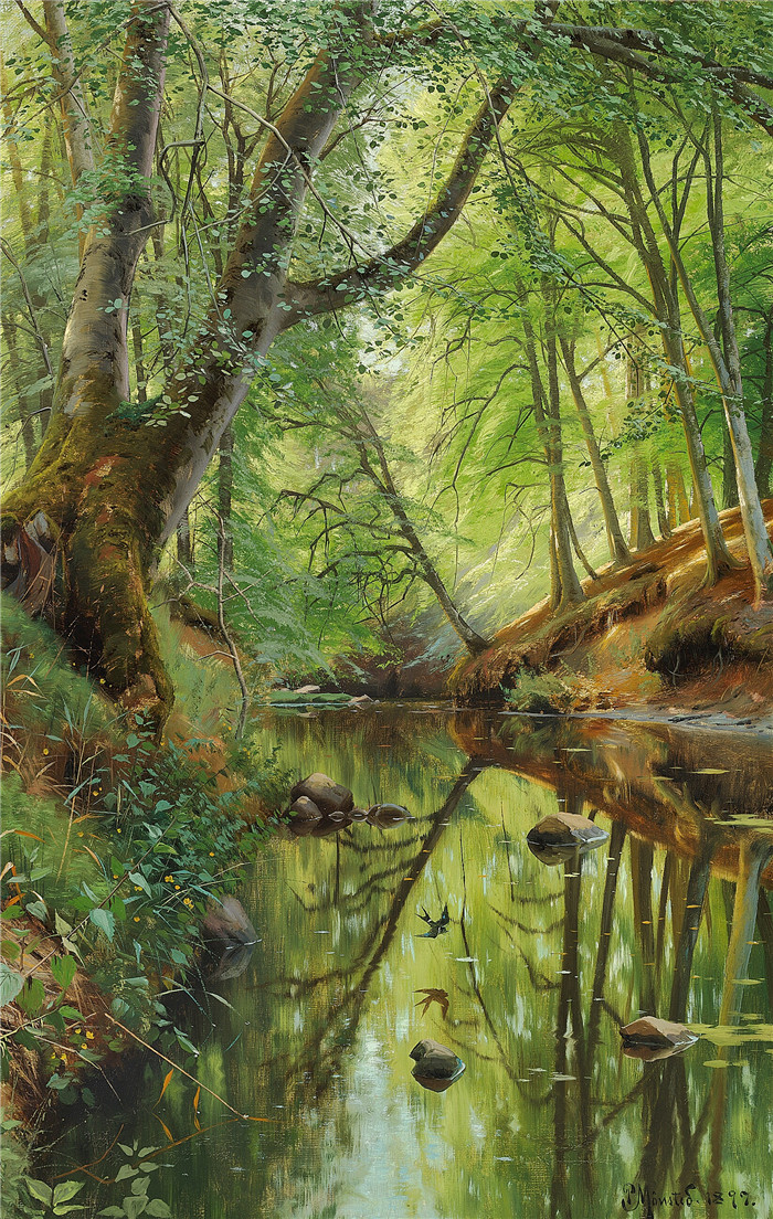 佩德·莫克·蒙森德(Peder Mork Monsted)高清作品-秋天森林里的Alob-1908