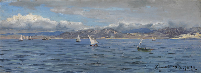 佩德·莫克·蒙森德(Peder Mork Monsted)高清作品-直布罗陀的帆船（1892）
