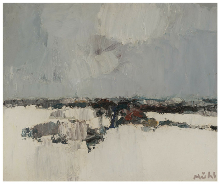 罗杰·穆尔(Roger mühl)高清油画作品-《雪下的田野》，1961年