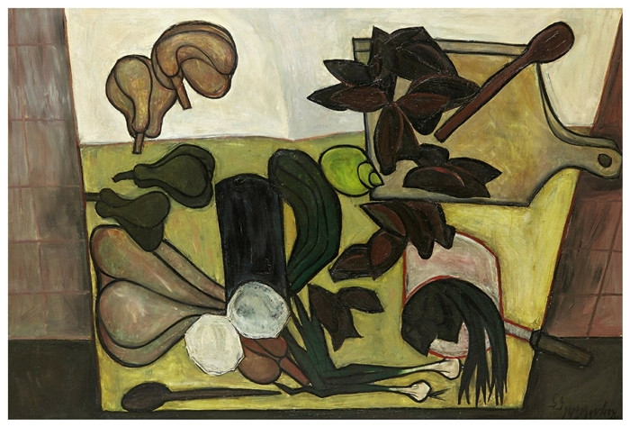 罗杰·穆尔(Roger mühl)高清油画作品-《静物》，1955年