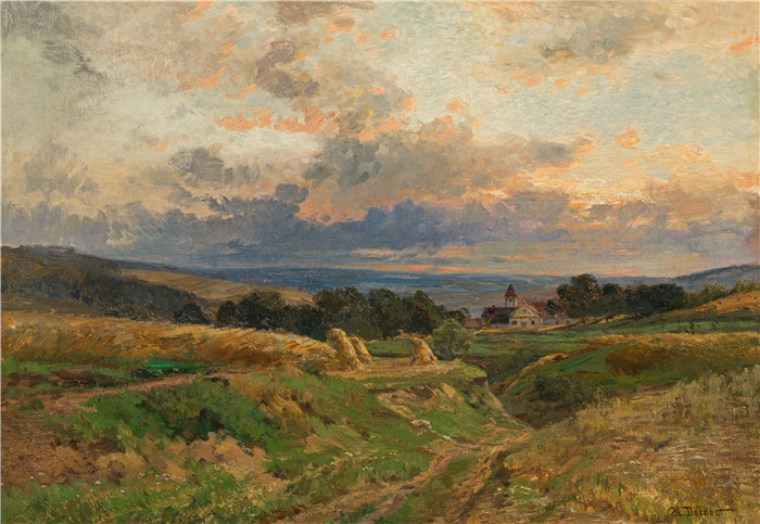 雨果·达诺(Hugo Darnaut)风景高清油画-Maria Anzbach附近的收获景观