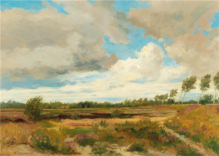 雨果·达诺(Hugo Darnaut)风景高清油画-Moorland，1916