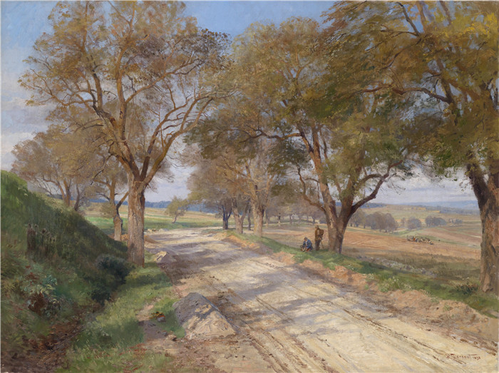 雨果·达诺(Hugo Darnaut)风景高清油画-普兰肯贝格附近乡村公路 1898年