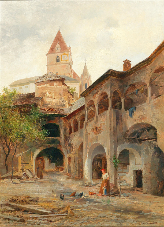 雨果·达诺(Hugo Darnaut)风景高清油画-魏森基兴的泰森霍夫景观，1872年