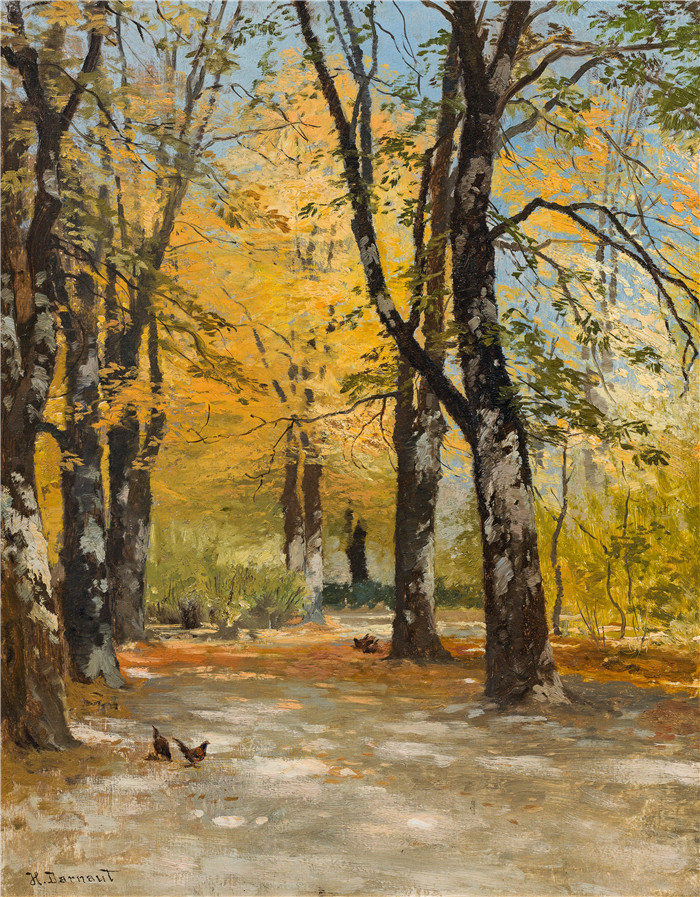 雨果·达诺(Hugo Darnaut)风景高清油画-秋季公园景观