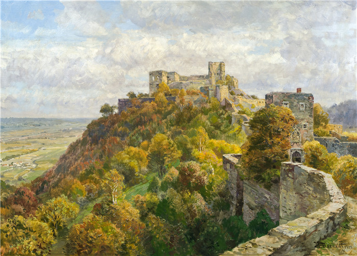 雨果·达诺(Hugo Darnaut)风景高清油画-秋天的风景与废墟