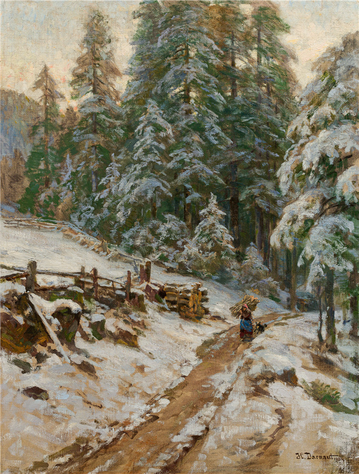 雨果·达诺(Hugo Darnaut)风景高清油画-森林里的冬天