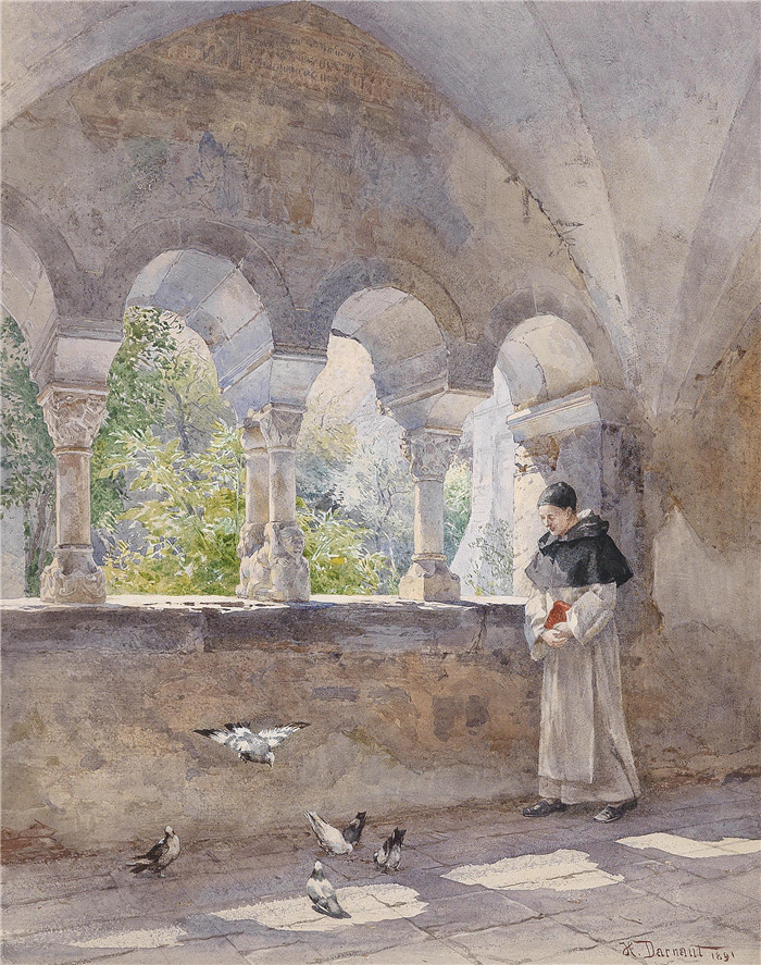 雨果·达诺(Hugo Darnaut)风景高清油画-修道院 1891年