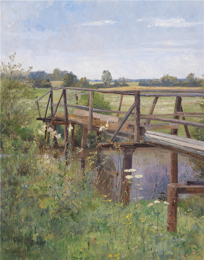 雨果·达诺(Hugo Darnaut)风景高清油画-夏季景观与桥梁