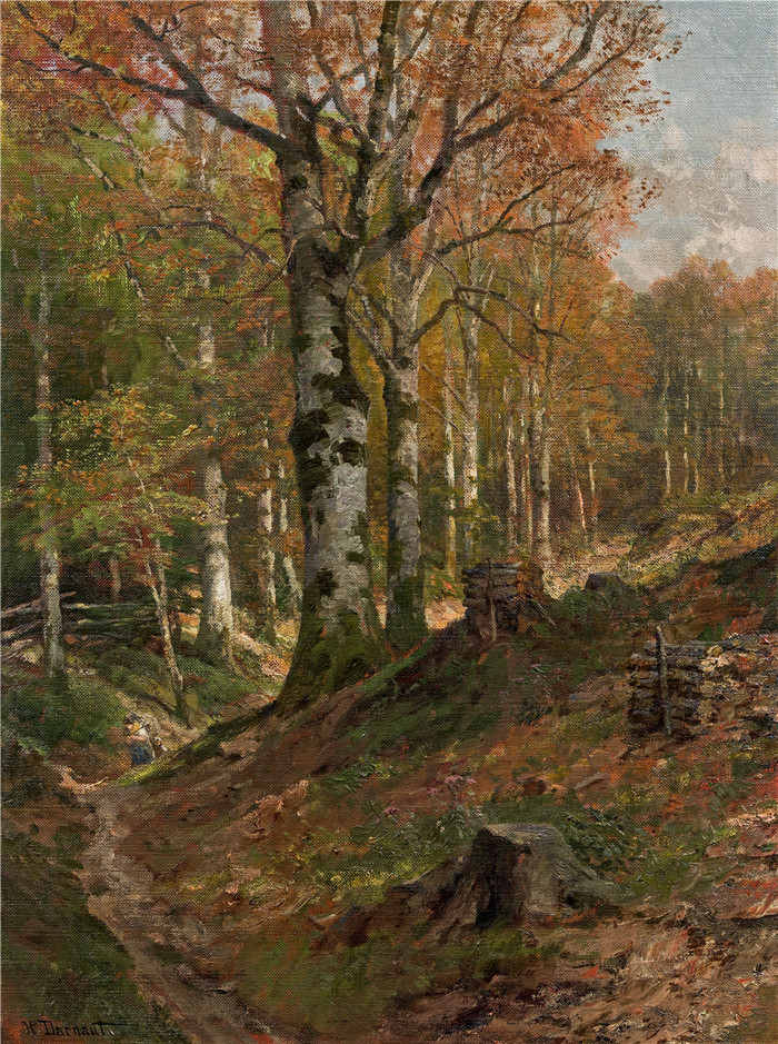 雨果·达诺(Hugo Darnaut)风景高清油画-秋季维也纳森林