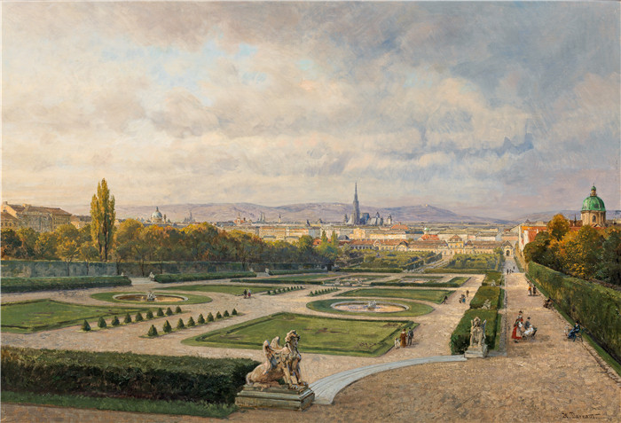 雨果·达诺(Hugo Darnaut)风景高清油画-从丽城到维也纳的景色 (2)