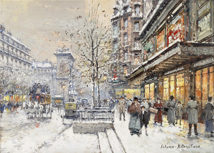 安托万·布兰查德(Antoine Blanchard)-Grands Boulevard et Porte St. Denis, Sous la Neige(圣丹尼斯大道和圣丹尼斯门酒店)