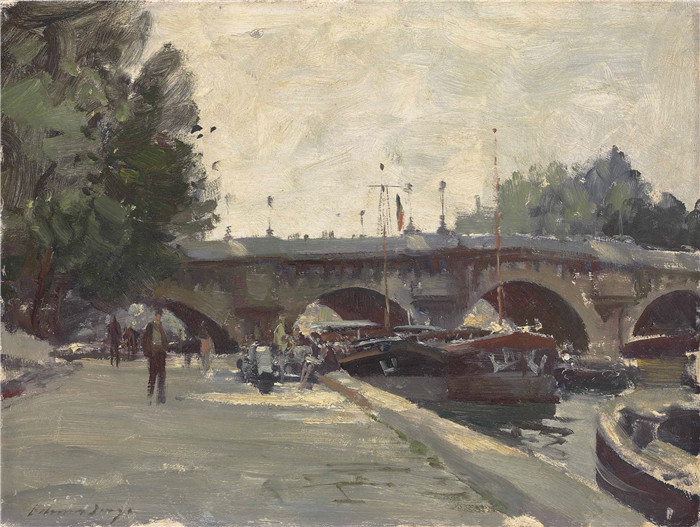 爱德华·西戈（ Edward Seago）- 巴黎新桥的驳船