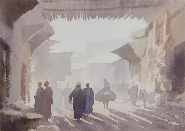 爱德华·西戈( Edward Seago)- 清晨在soukh marakesh