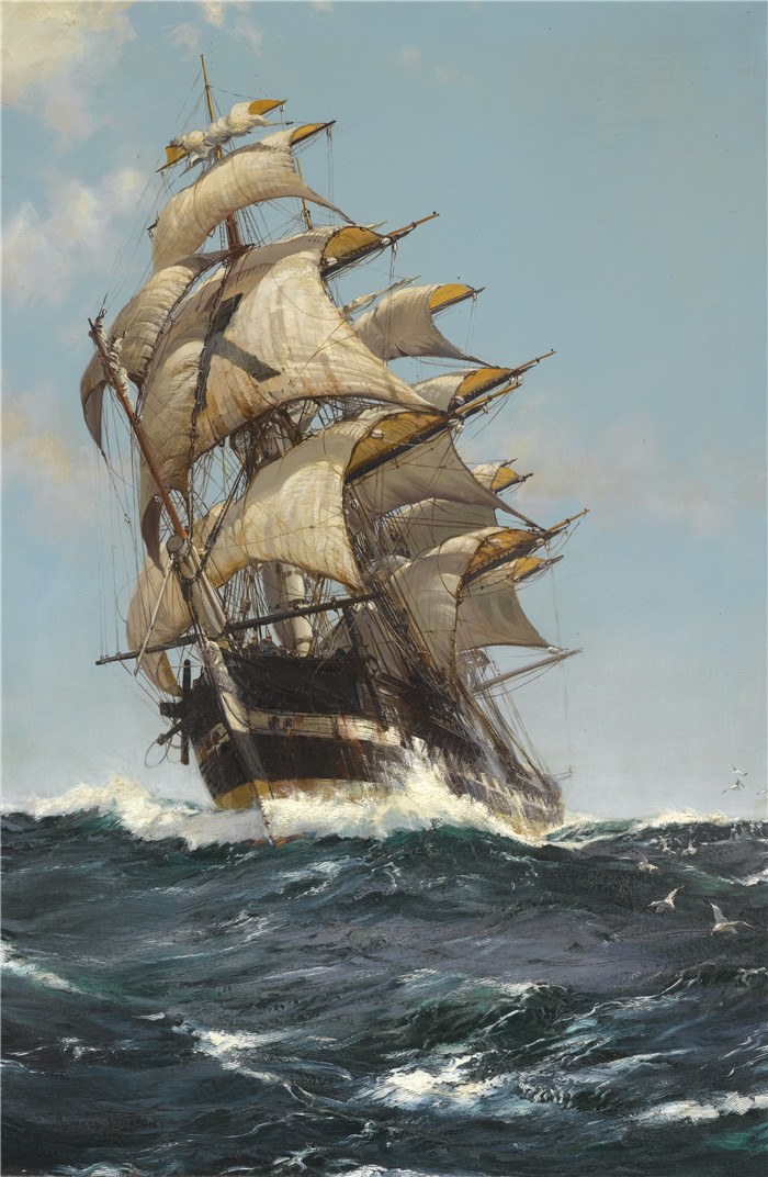 蒙塔古·道森（Montague Dawson）海洋画作品-浪峰