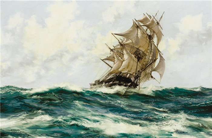 蒙塔古·道森（Montague Dawson）海洋画作品-狂风