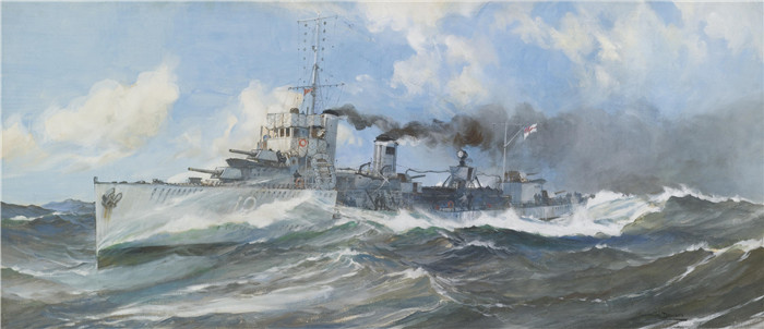 蒙塔古·道森（Montague Dawson）海洋画作品-巡逻的英国护卫舰