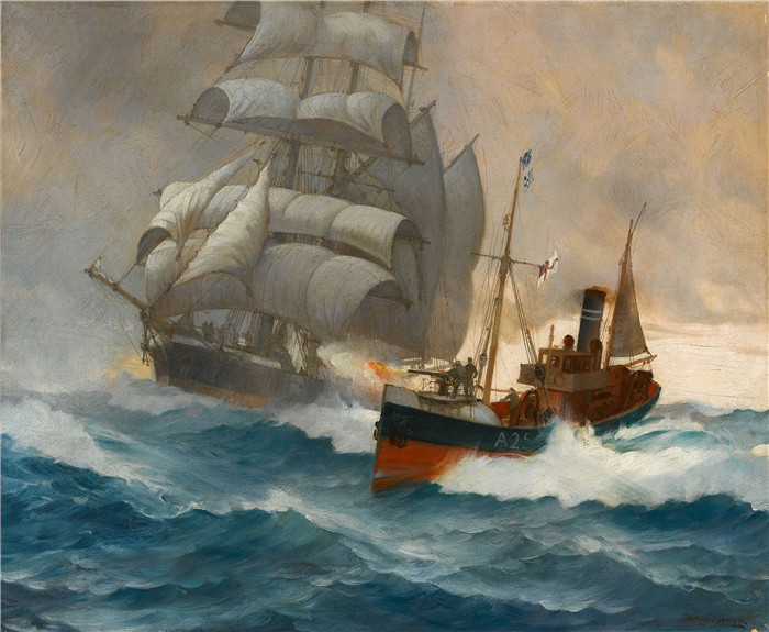 蒙塔古·道森（Montague Dawson）海洋画作品-快船和pt船